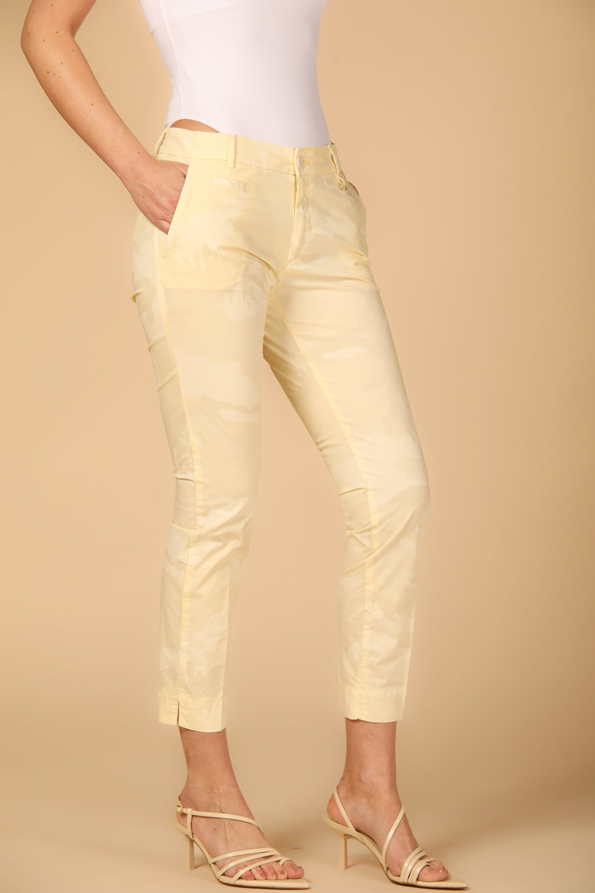 Image 2 of Women's Capri Chino Pants, Jacqueline Curvie Model, in Yellow Camouflage, Curvy Fit by Mason's