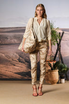 Chile City women's cargo pants in satin with camouflage print slim fit