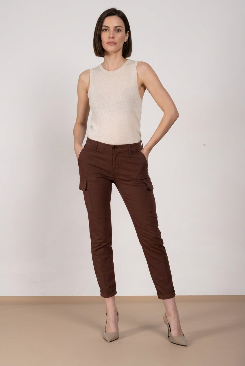 Chile City pantalone cargo donna in gabardina stretch slim fit
