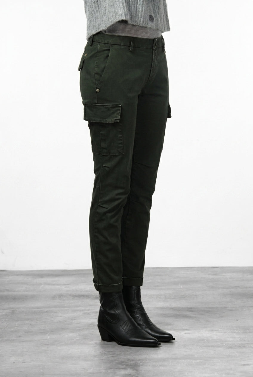 Chile City pantalone cargo donna in raso slim fit