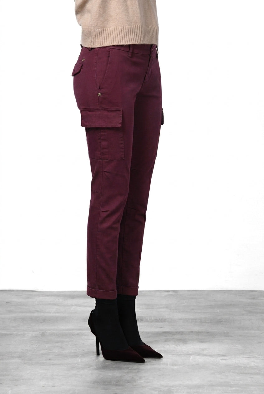 Chile City pantalone cargo donna in raso slim fit