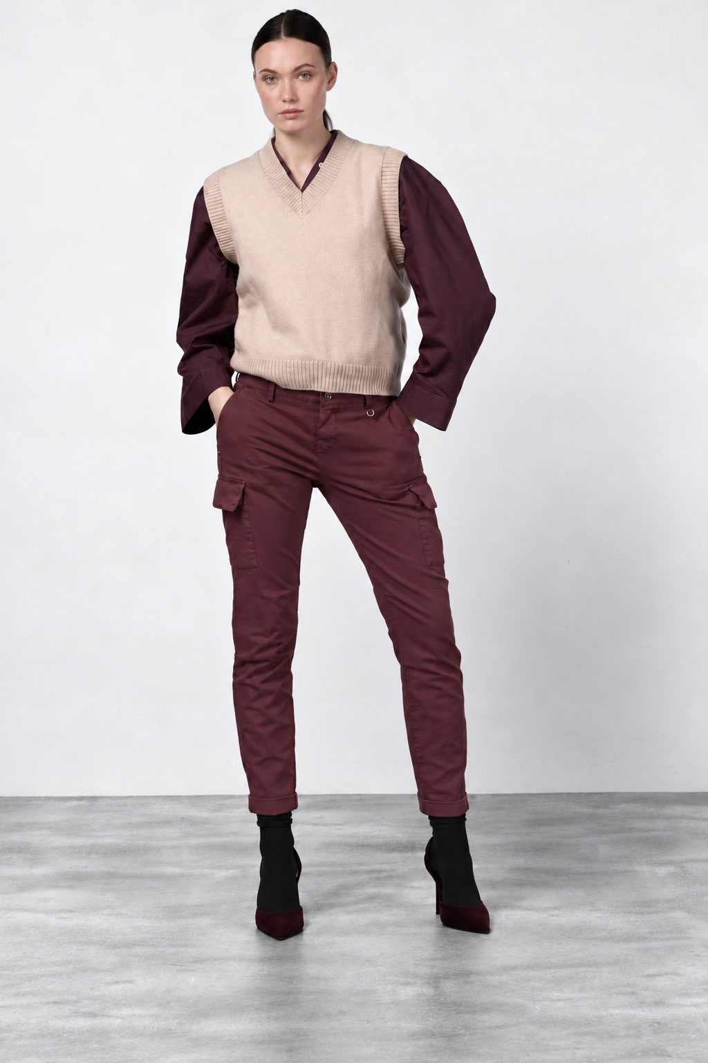 Chile City pantalone cargo donna in raso slim fit