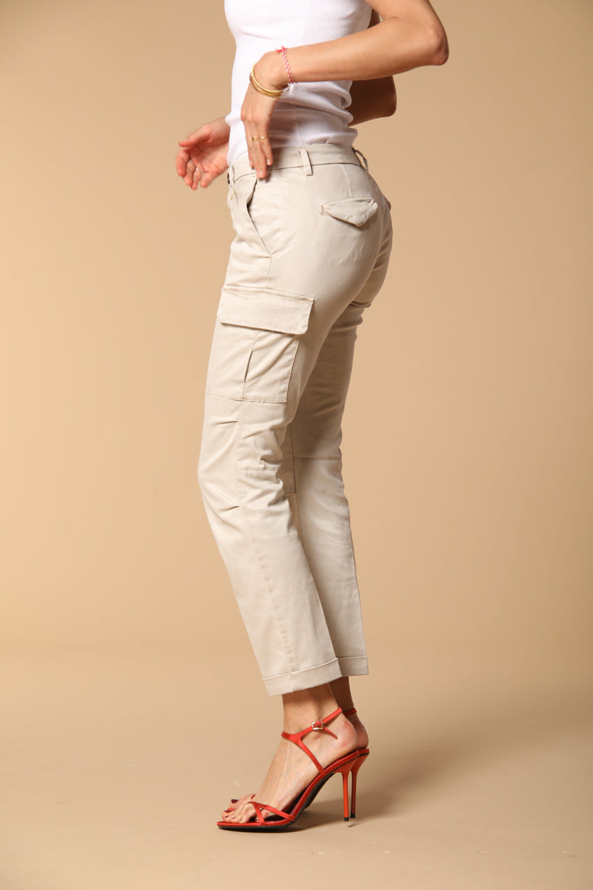 Chile City pantalone cargo donna in gabardina slim fit