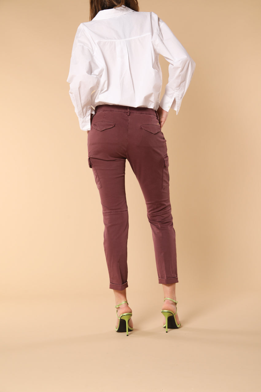 Chile City pantalone cargo donna in gabardina slim fit