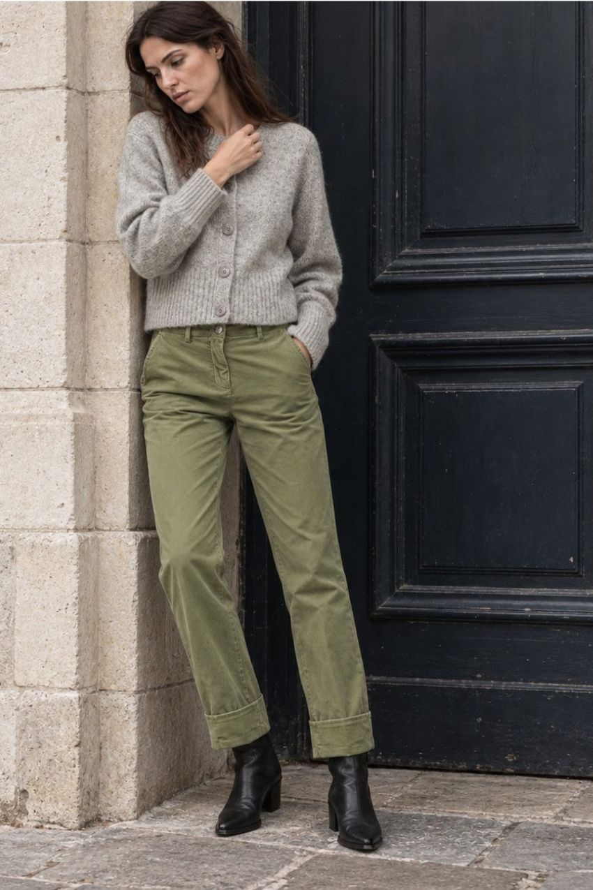 New York Carrot pantalón chino de mujer en terciopelo liso carrot fit ①
