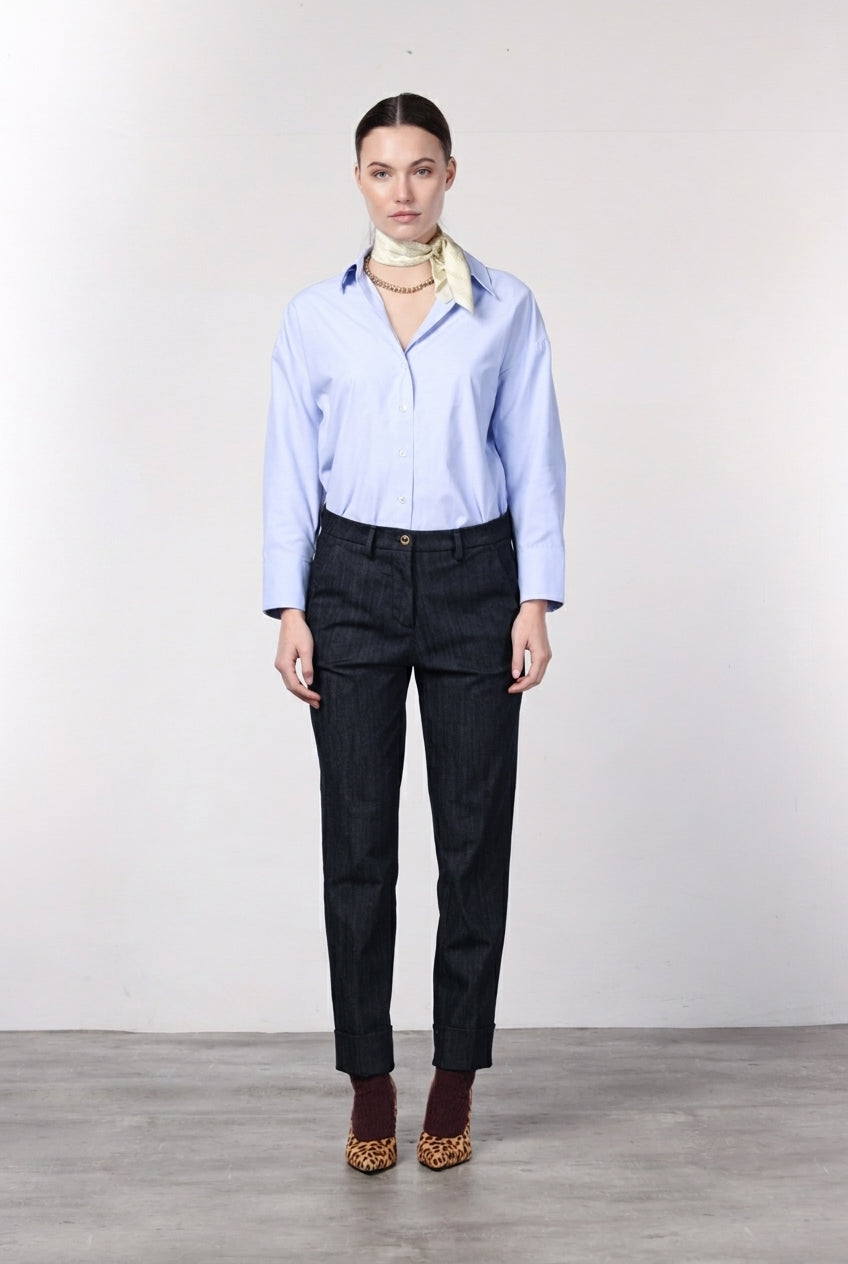 New York Carrot pantalone chino donna in denim stretch carrot fit ①