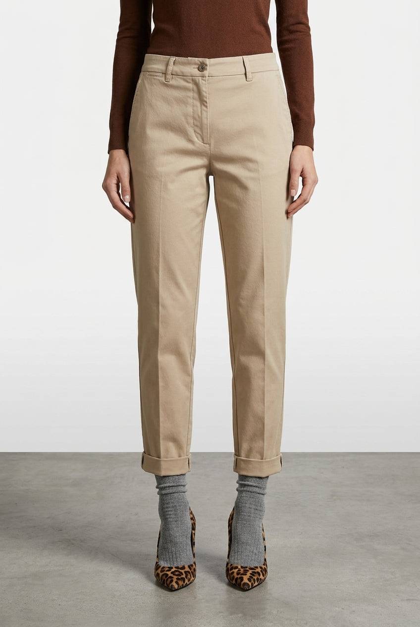 New York Carrot pantalone chino donna in gabardina cotone e lana carrot fit ①