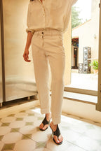 New York Carrot pantalon chino femme en twill de coton et lin carrot fit