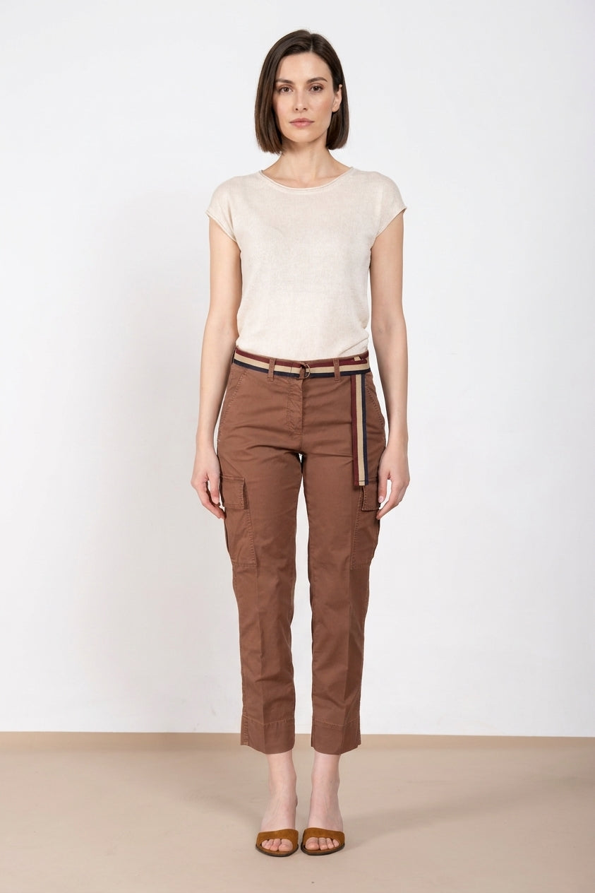 Marlene Cargo pantalon femme en twill léger stretch carrot fit