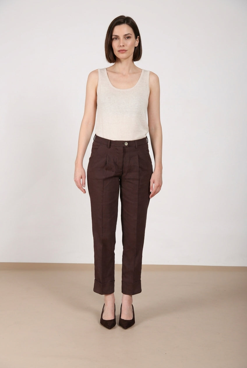 New York Carrot Sartoriale pantalón chino mujer en tela de mezcla de lino carrot fit