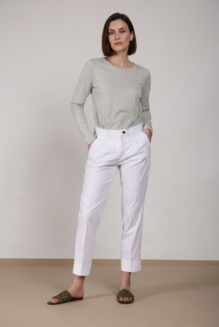 New York Carrot Sartoriale 1 Pince pantalone chino donna in raso di cotone e seta carrot fit ①