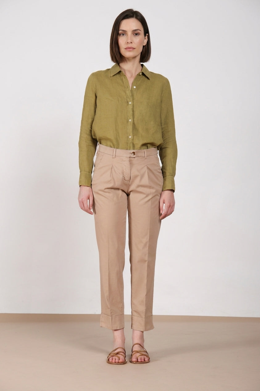 New York Carrot Sartoriale 1 Pince pantalone chino donna in raso di cotone e seta carrot fit ①