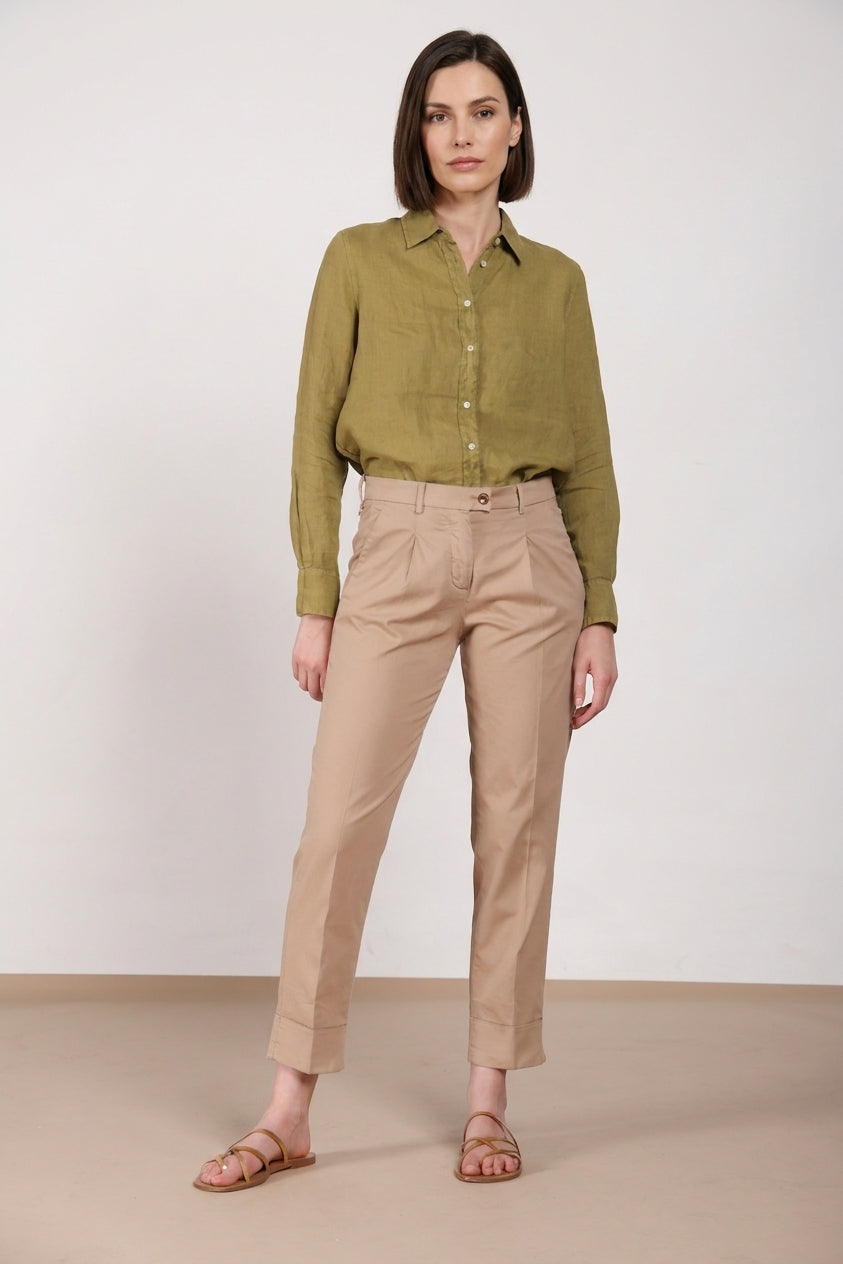 New York Carrot Sartoriale 1 Pince Damen-Chinohose aus Baumwoll- und Seidensatin carrot fit 
