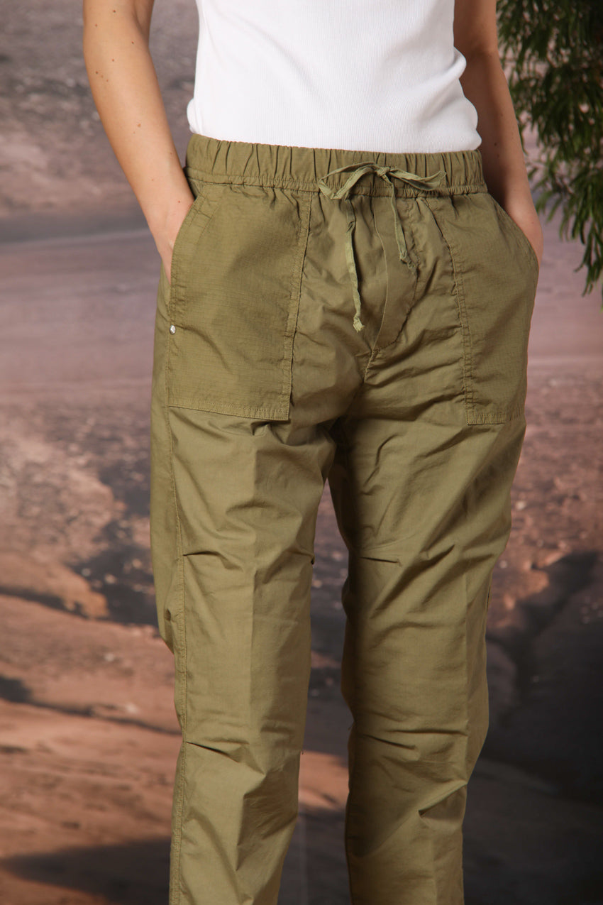 Fatique Jogger pantalone cargo jogger donna in tela paracadute misto lino e cotone carrot fit