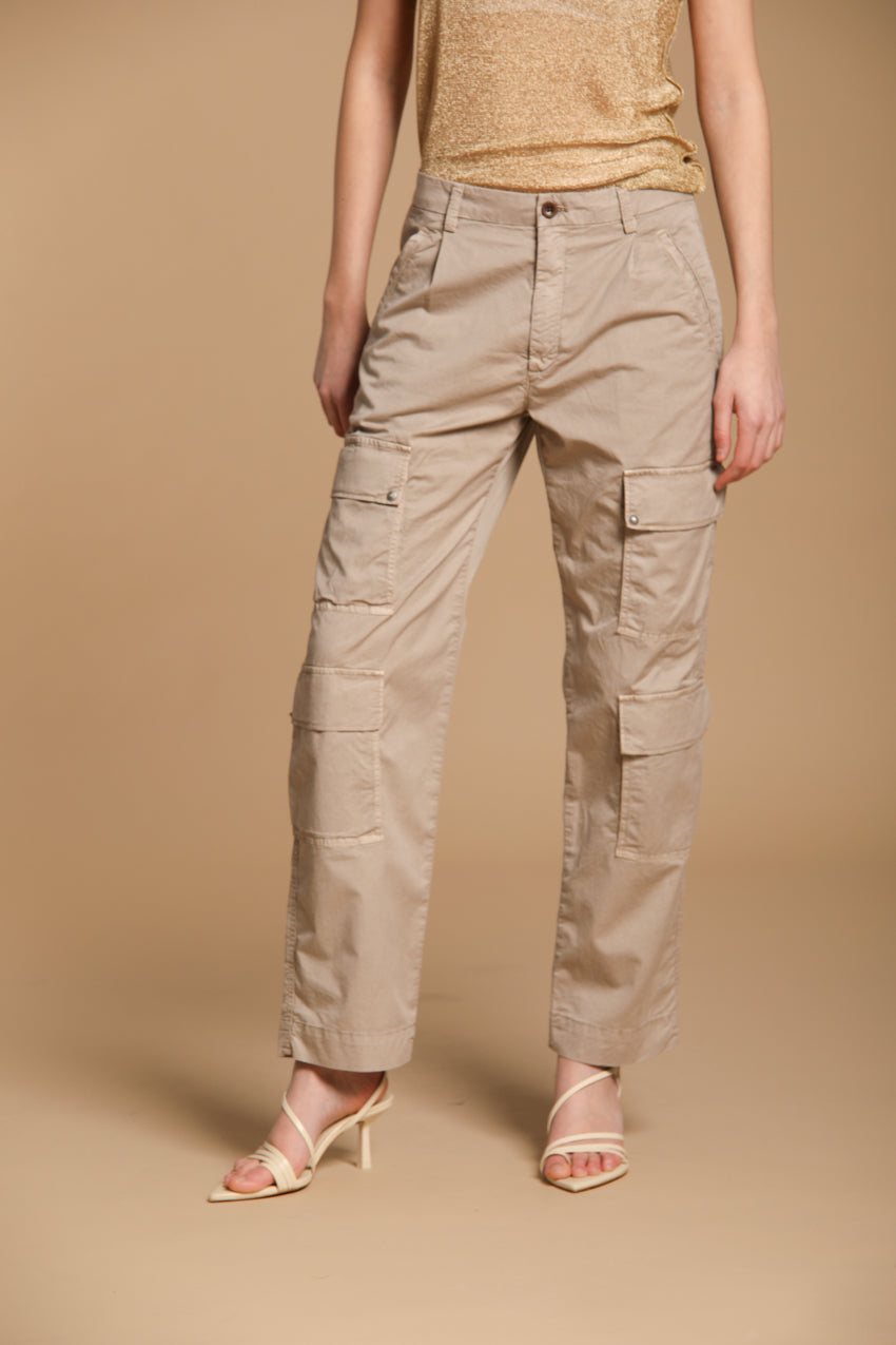 Evita Cargo pantalone cargo donna in gabardina elasticizzata relaxed fit