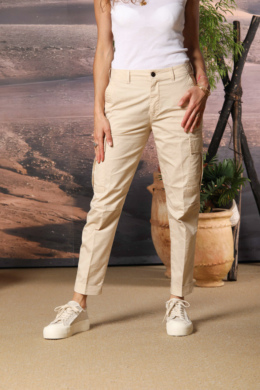 Judy Archivio pantalón cargo mujer en sarga de algodón elástico relaxed fit