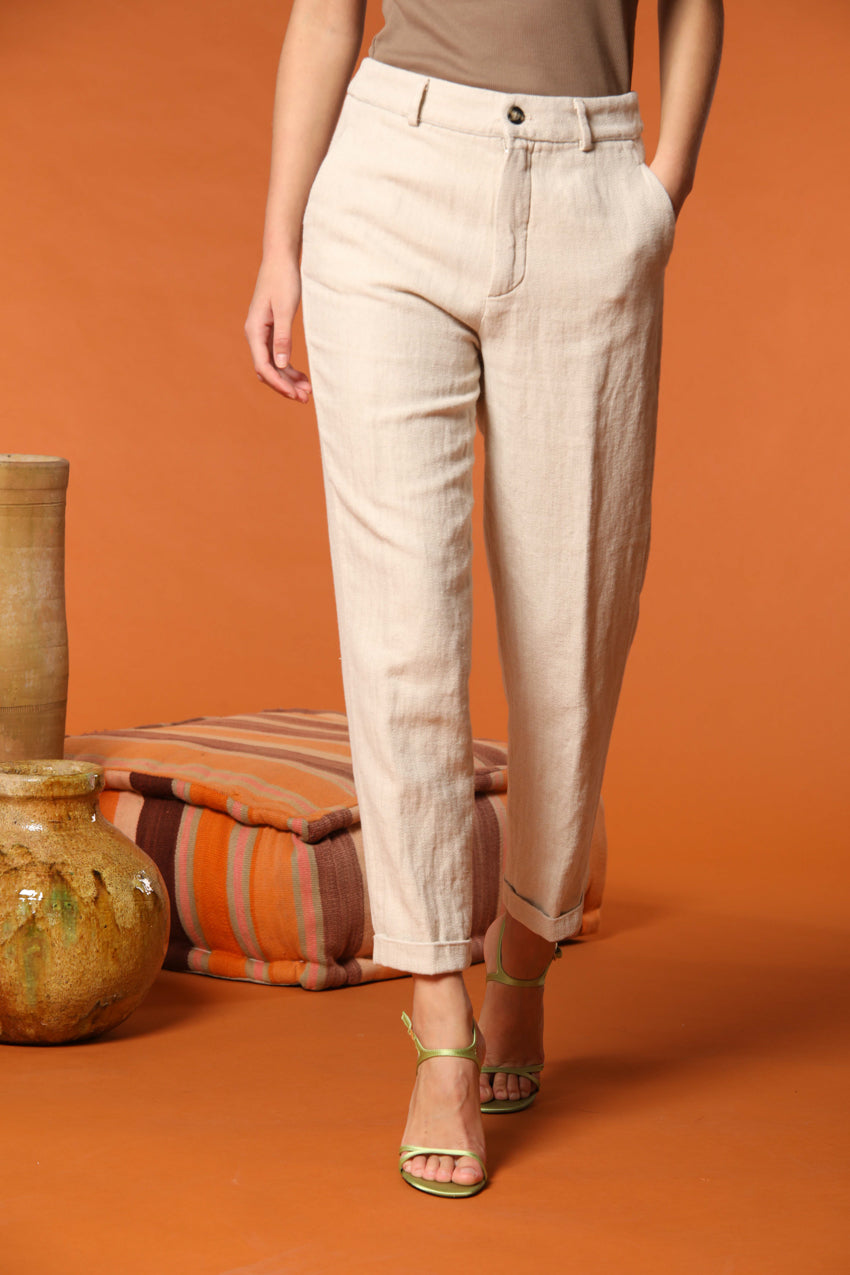 New York Cozy women's chino pants in herringbone linen and cotton blend relaxed fit