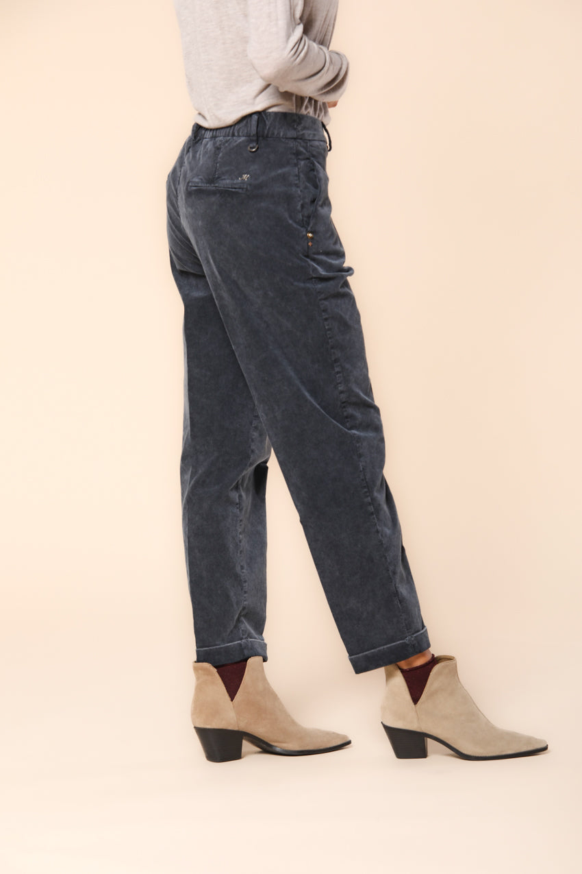 New York Cozy  pantalon chino femme  en velours à 1000 rayures coupe relaxed