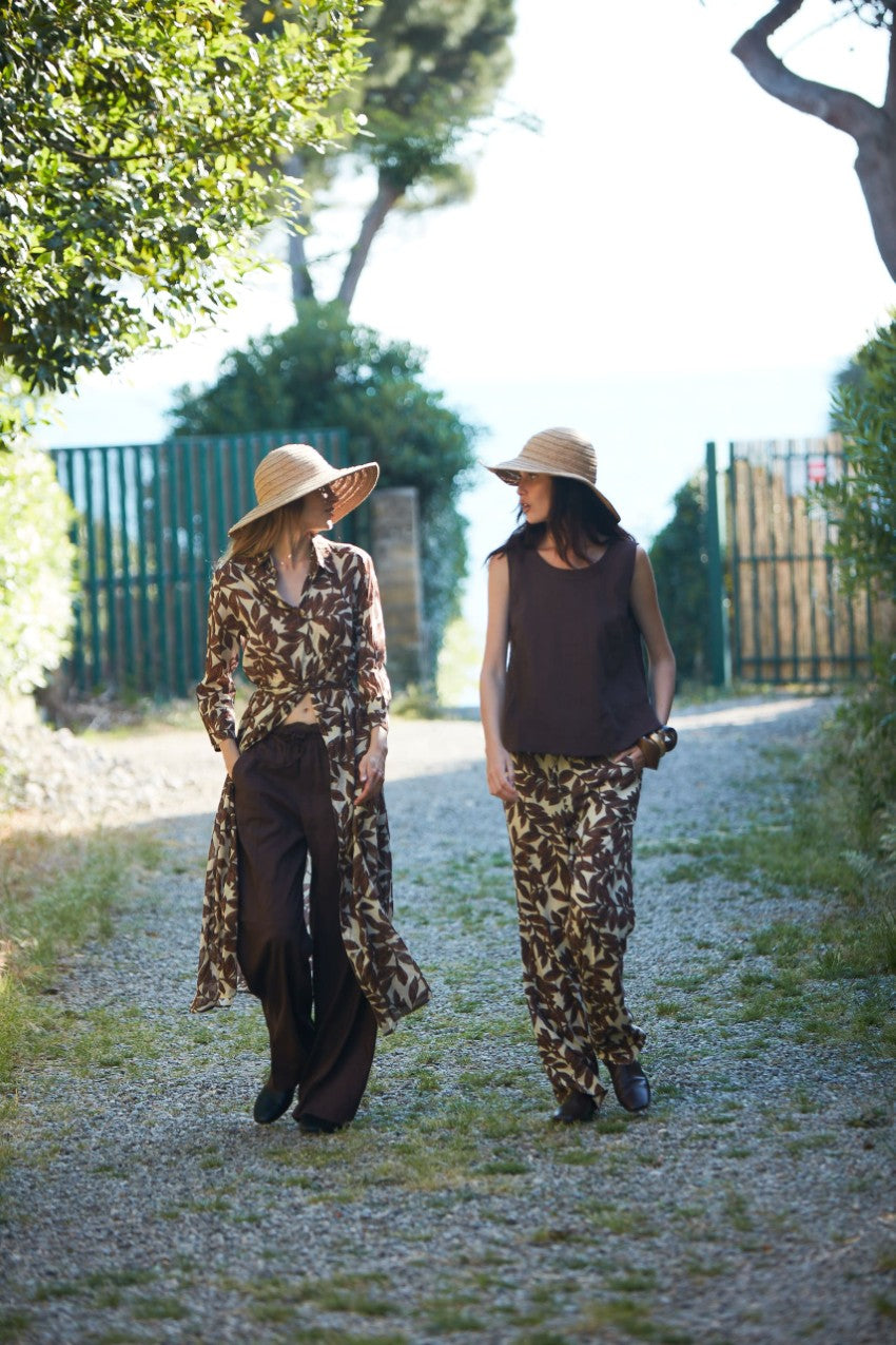 New York Cozy Straight pantalon chino jogger femme en mousseline imprimé ramage relaxed fit