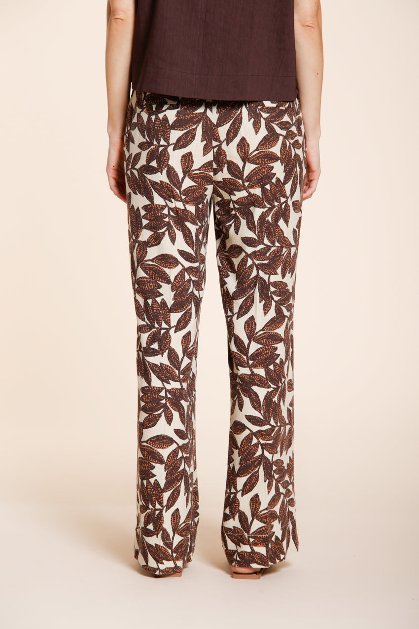 New York Cozy Straight pantalone chino jogger donna in mussola stampa ramage relaxed fit