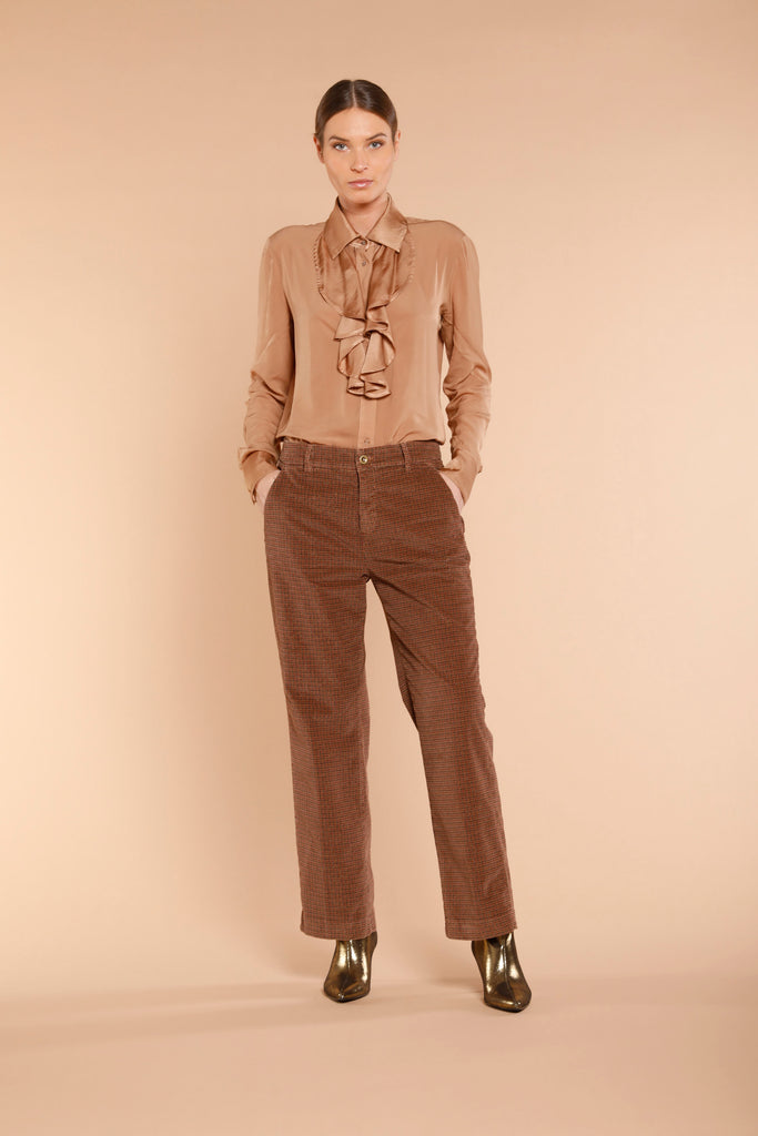 New York Cropped pantalone chino donna in velluto resca oro relaxed