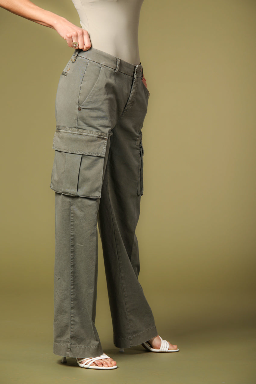 Image 2 of women's cargo pants, Victoria model, in Mason's military green with a straight fit