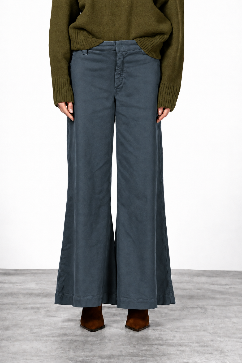 New York Palazzo pantalon chino femme en gabardine wide leg