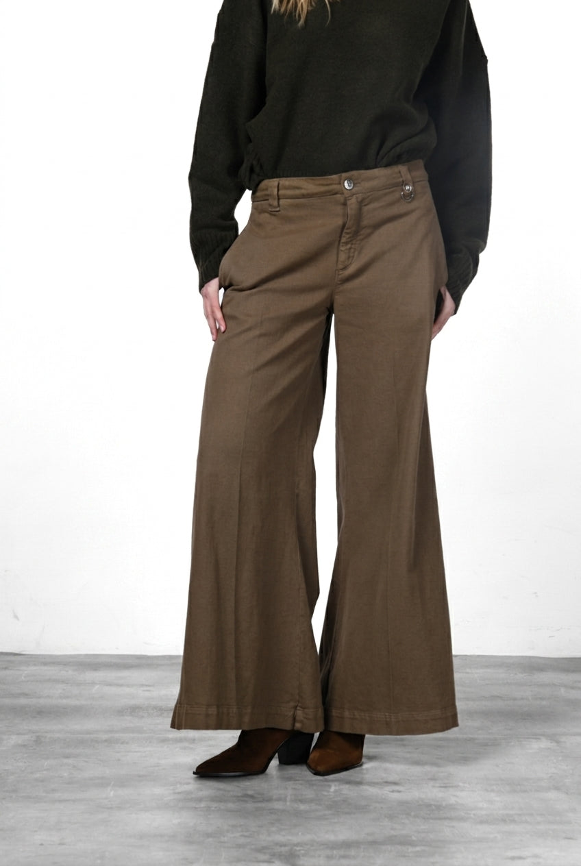 New York Palazzo pantalone chino donna in gabardina wide leg