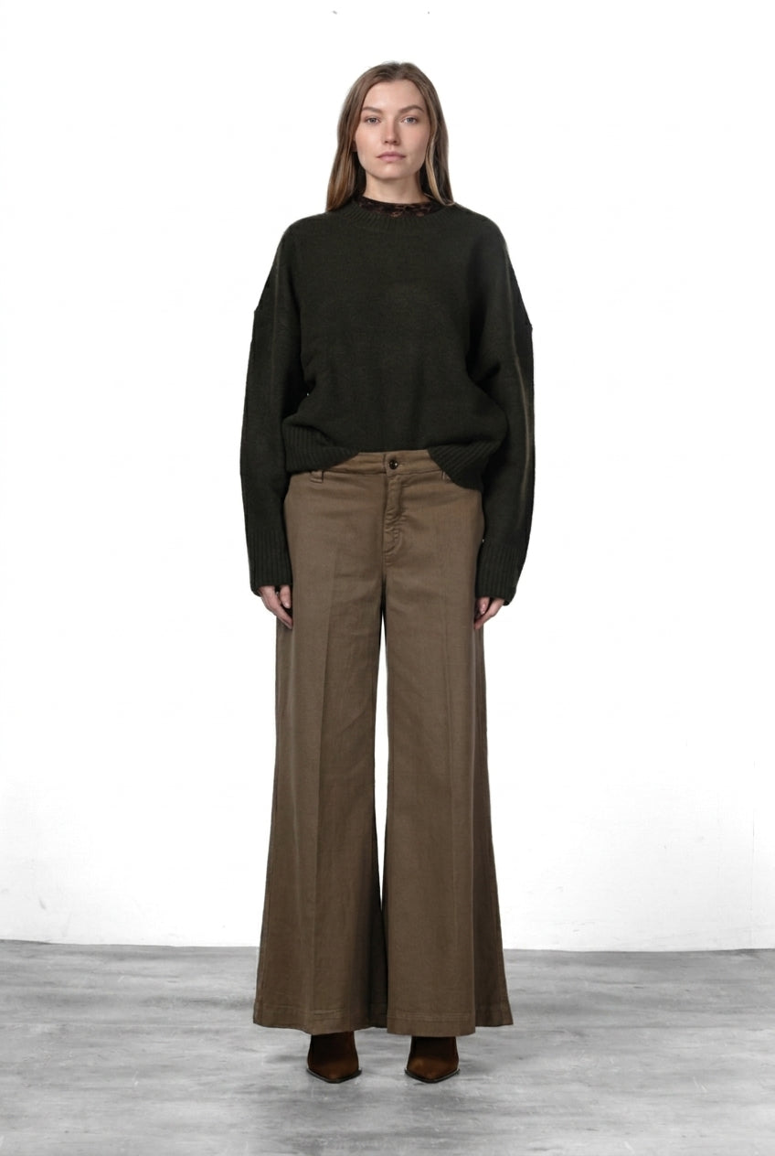 New York Palazzo pantalone chino donna in gabardina wide leg