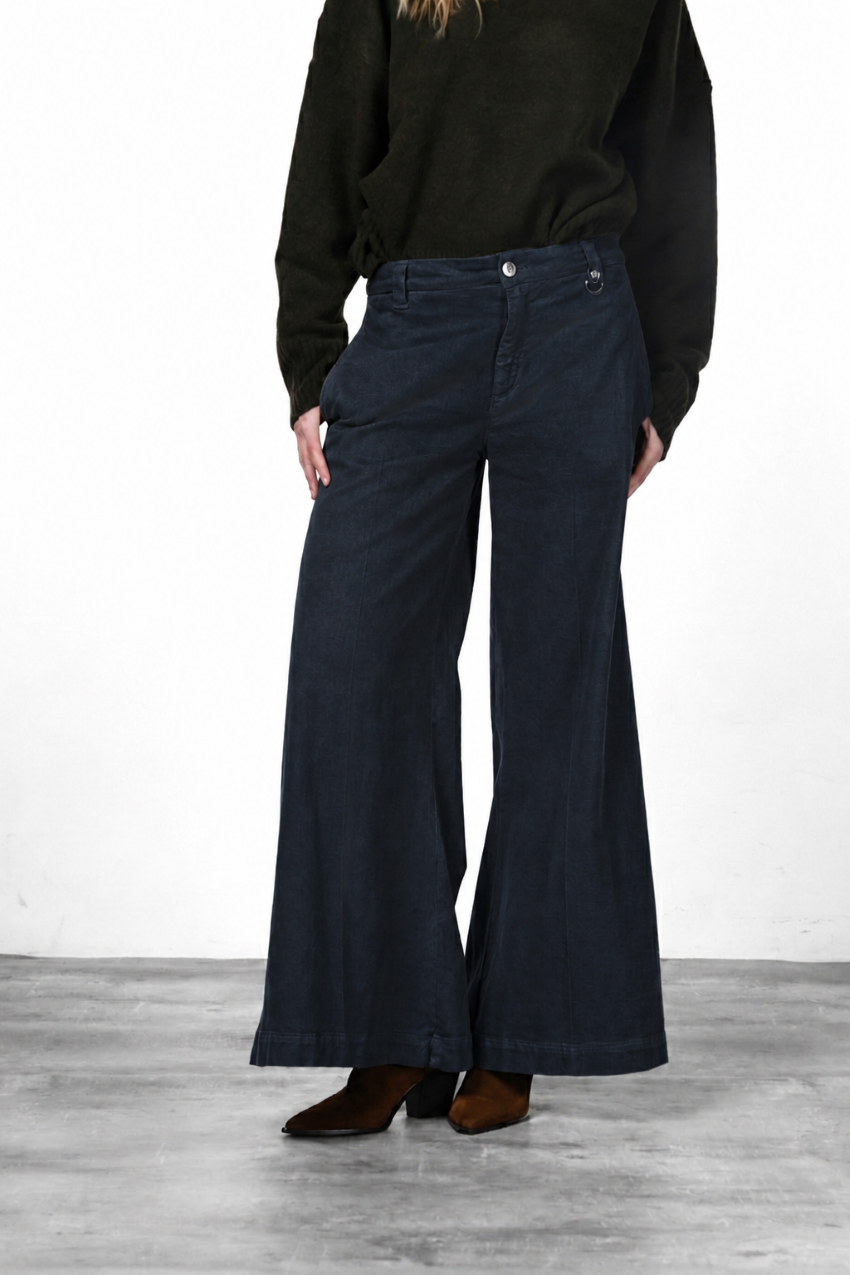 New York Palazzo pantalon chino femme en gabardine wide leg