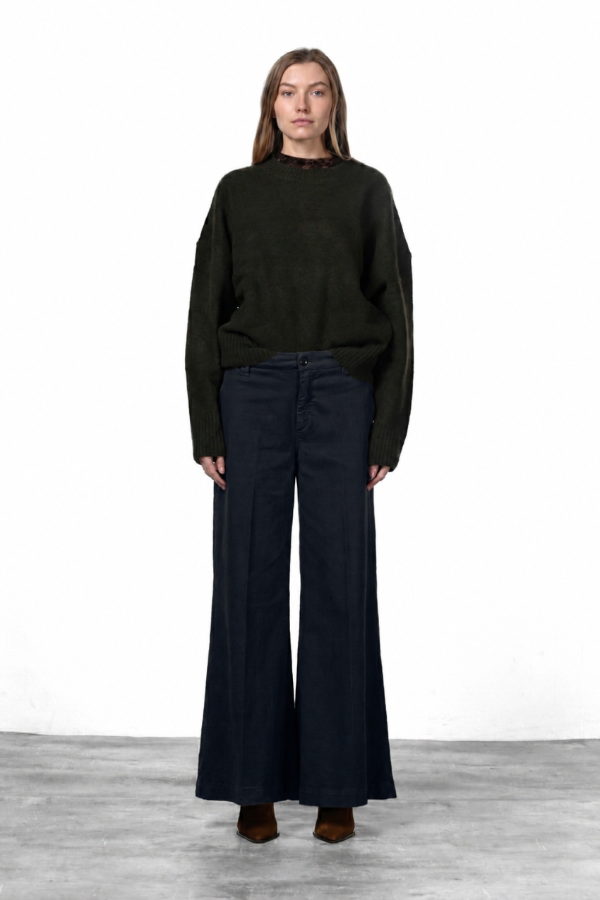New York Palazzo pantalon chino femme en gabardine wide leg