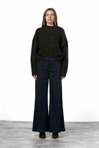 New York Palazzo pantalon chino femme en gabardine wide leg