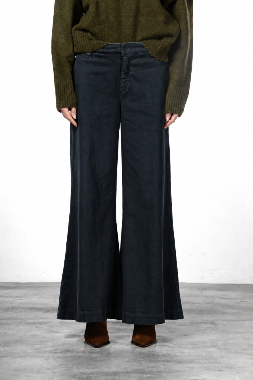 New York Palazzo pantalon chino femme en gabardine wide leg
