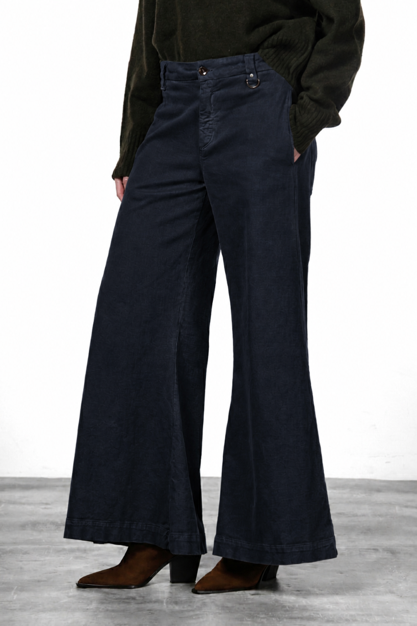 New York Palazzo pantalon chino femme en gabardine wide leg