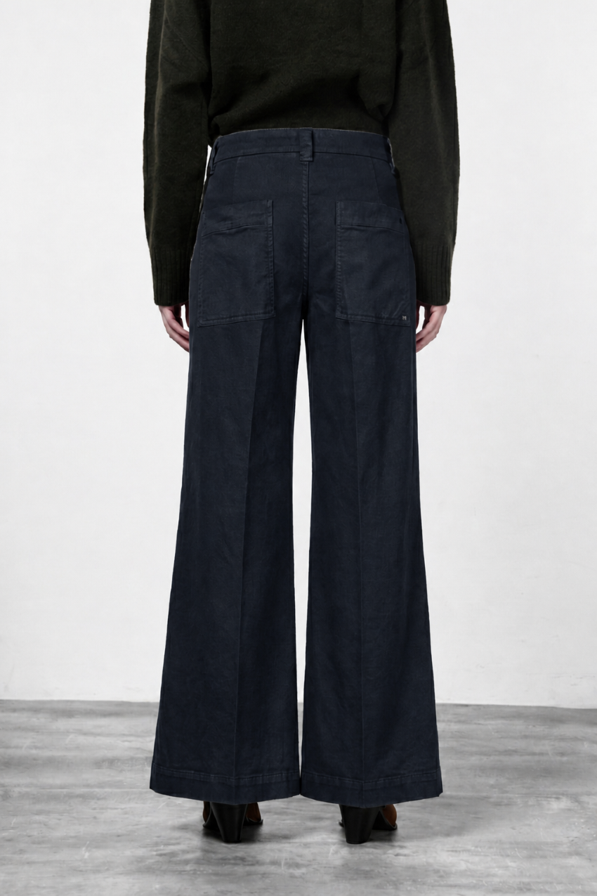 New York Palazzo pantalon chino femme en gabardine wide leg