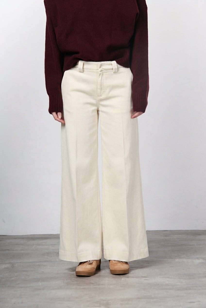 New York Palazzo pantalon chino femme en bull de coton biologique et laine wide leg