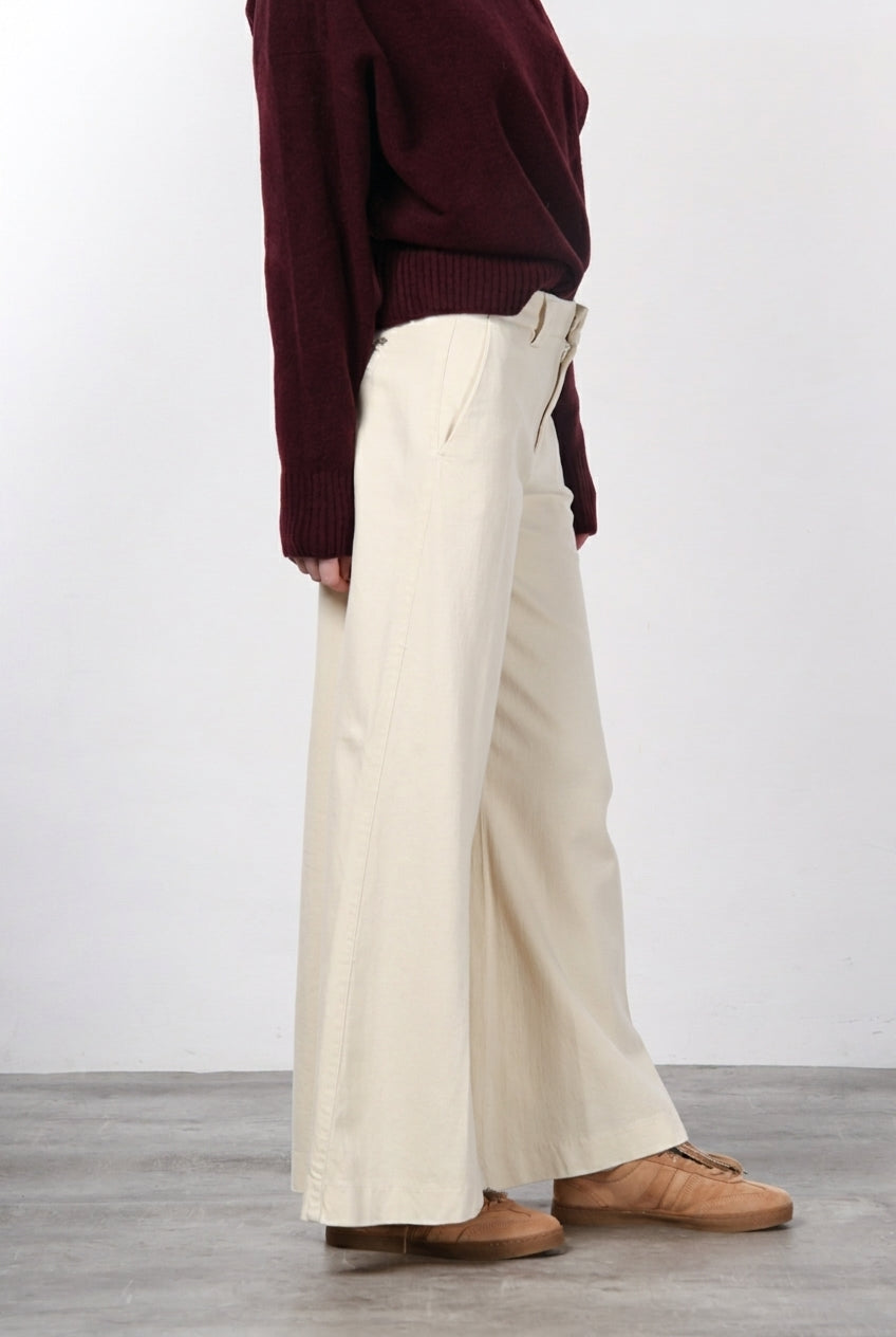 New York Palazzo pantalon chino femme en bull de coton biologique et laine wide leg