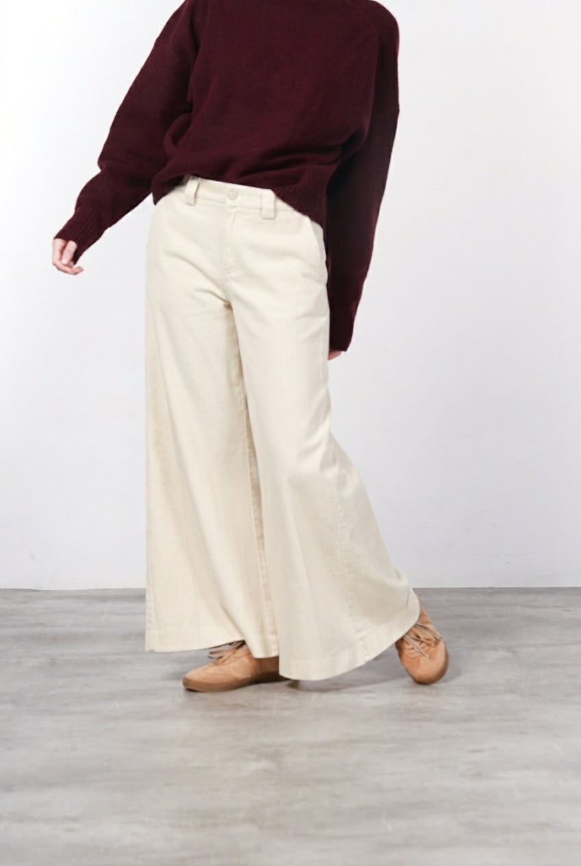New York Palazzo pantalon chino femme en bull de coton biologique et laine wide leg