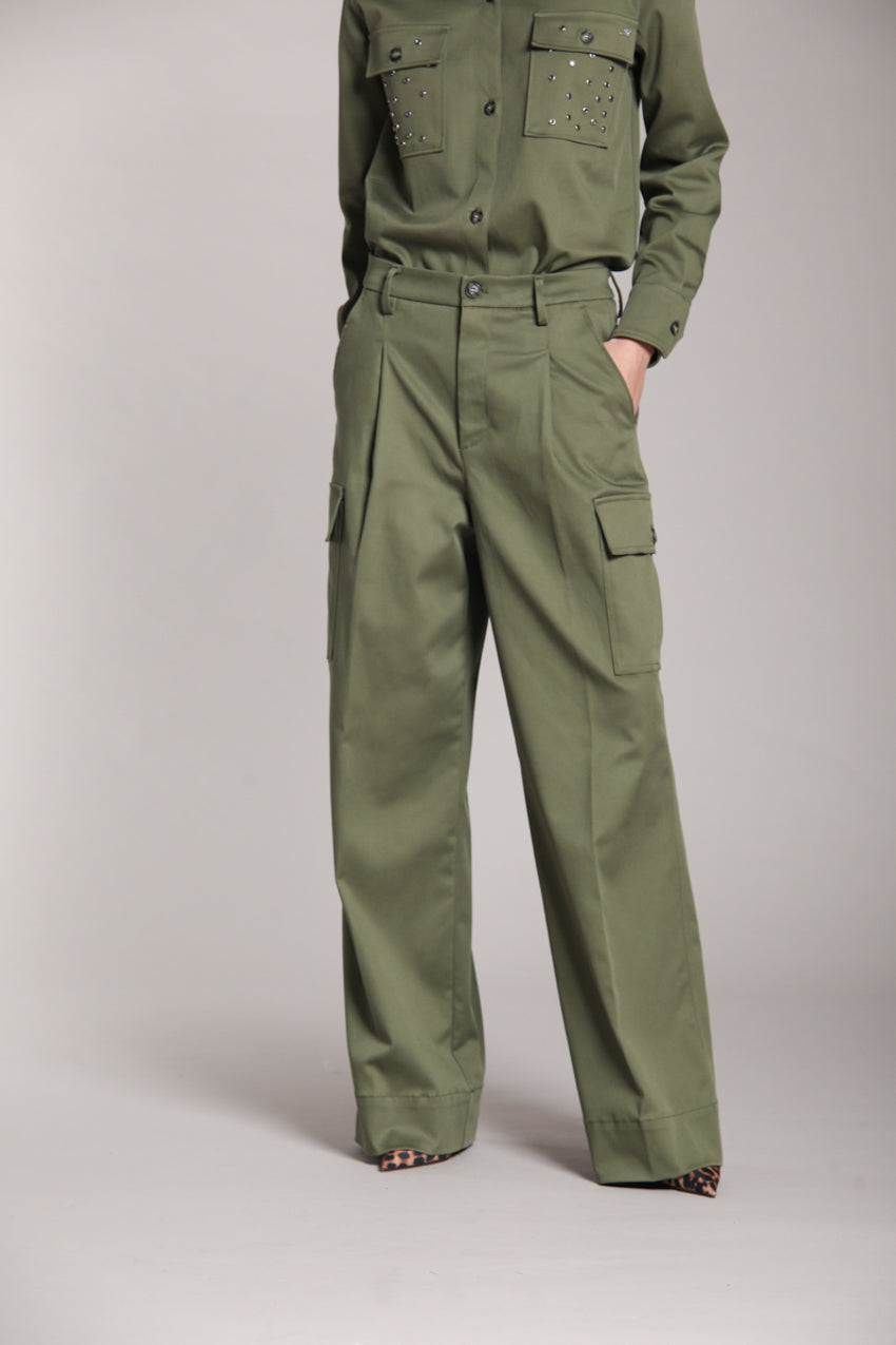 Foto 1 New York Wide Pinces cargo pantalone cargo donna in gabardina wide leg fit