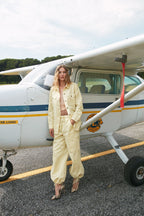 Francis pantalone cargo jogger donna in twill di cotone e lino wide leg