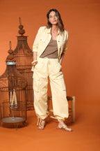 Francis pantalone cargo jogger donna in twill di cotone e lino wide leg
