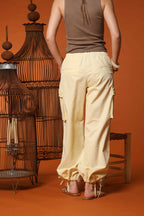 Francis pantalone cargo jogger donna in twill di cotone e lino wide leg