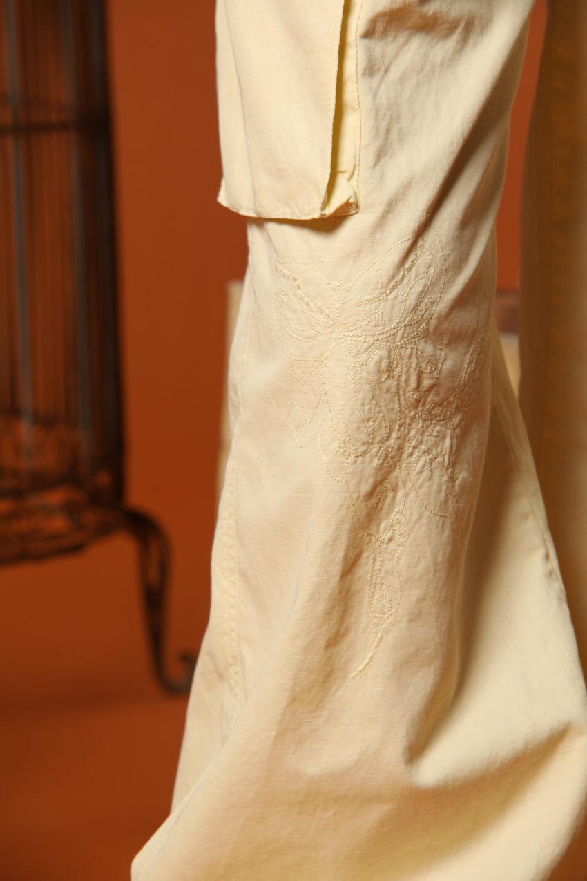 Francis pantalone cargo jogger donna in twill di cotone e lino wide leg