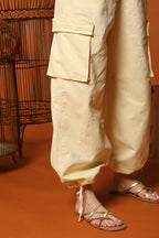 Francis pantalone cargo jogger donna in twill di cotone e lino wide leg