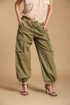 Francis pantalone cargo jogger donna in twill di cotone e lino wide leg