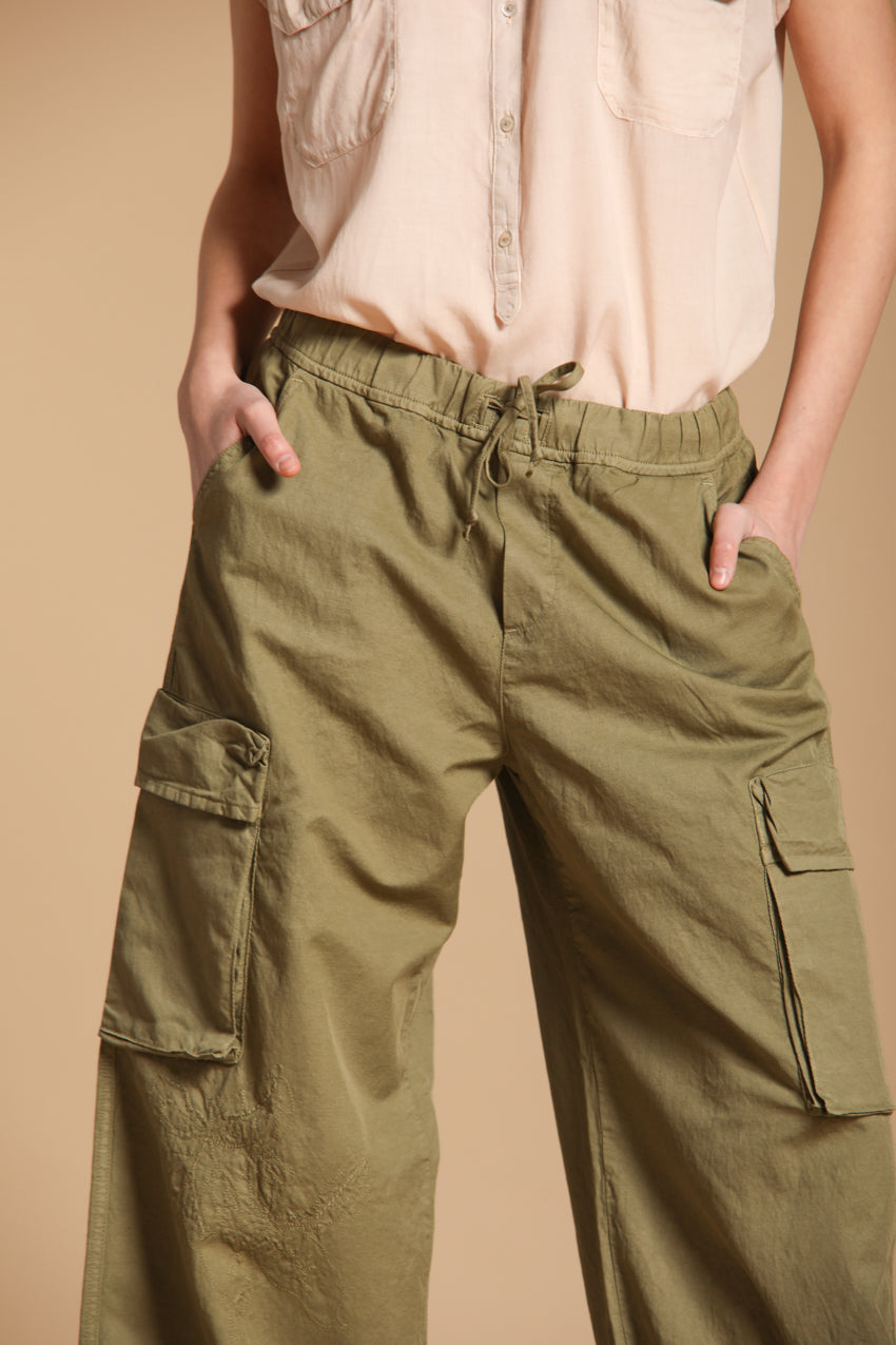 Francis pantalone cargo jogger donna in twill di cotone e lino wide leg