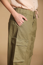 Francis pantalone cargo jogger donna in twill di cotone e lino wide leg