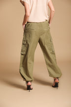 Francis pantalone cargo jogger donna in twill di cotone e lino wide leg