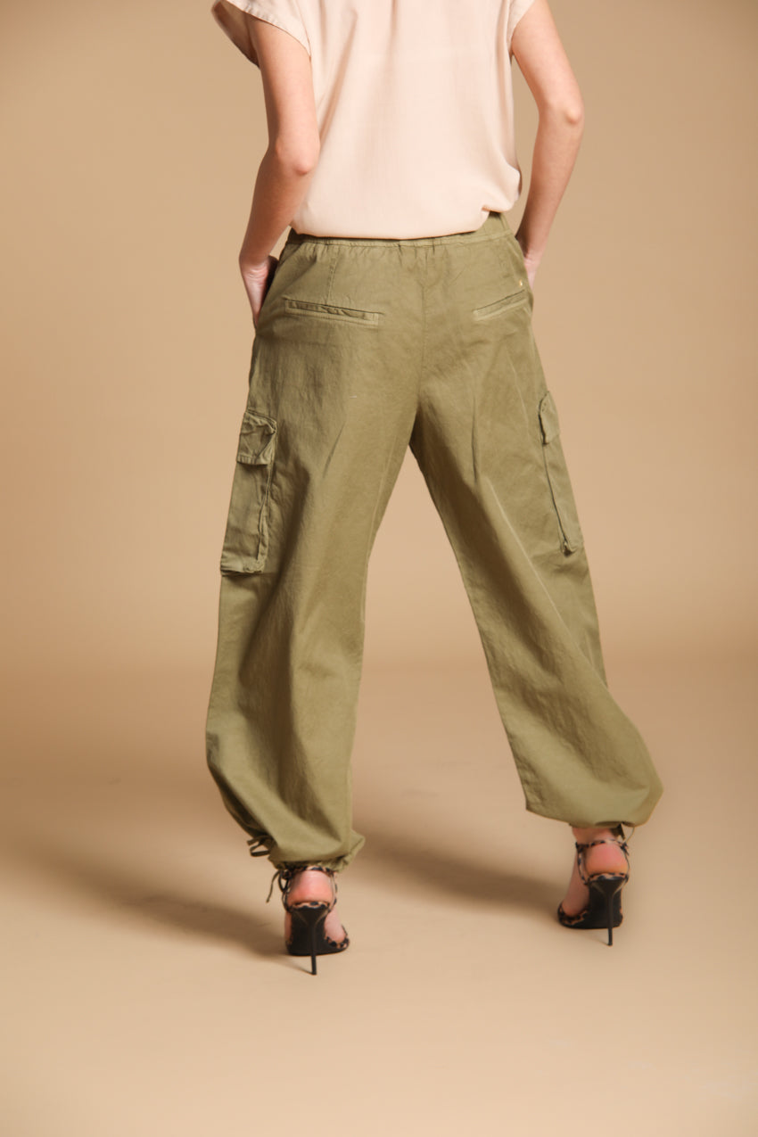 Francis pantalone cargo jogger donna in twill di cotone e lino wide leg