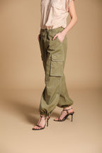 Francis pantalone cargo jogger donna in twill di cotone e lino wide leg